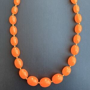 Vintage Joan Rivers Orange Acrylic Lucite Necklace Graduated Bead Gold Tone 32"